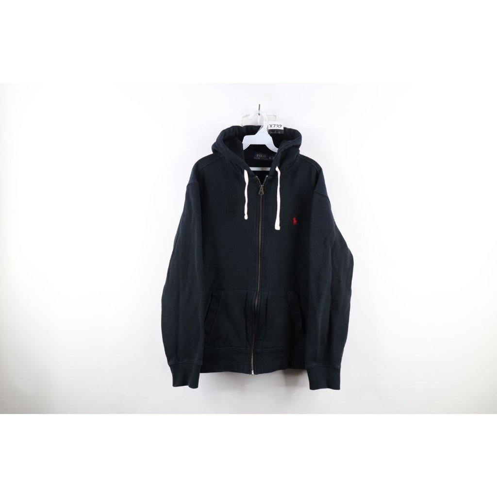 Vintage Ralph Lauren Mens Xl Faded Heavyweight Full Zip Hoodie Sweatshirt Black